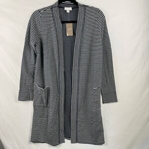 NEW J. Jill Navy Blue & White‎ Striped Long Open Cardigan Small Classic Coastal